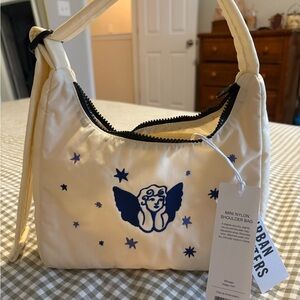 Urban Outfitters exclusive BAGGU Cherub Embroidered Cream Nylon Shoulder Bag